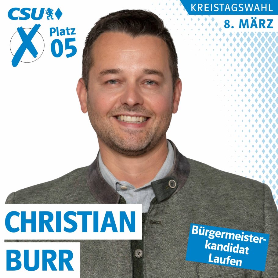 Portrait von Christian Burr, Platz 5, auf der Liste der CSU zur Kreistagswahl 2026 - zugleich Bürgermeisterkandidat für die Stadt Laufen